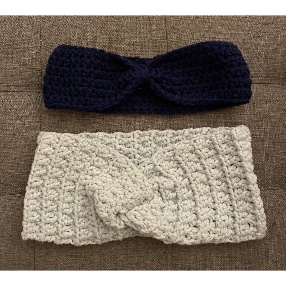 Lot Of 2 Crocheted Headbands Navy & Light Blue